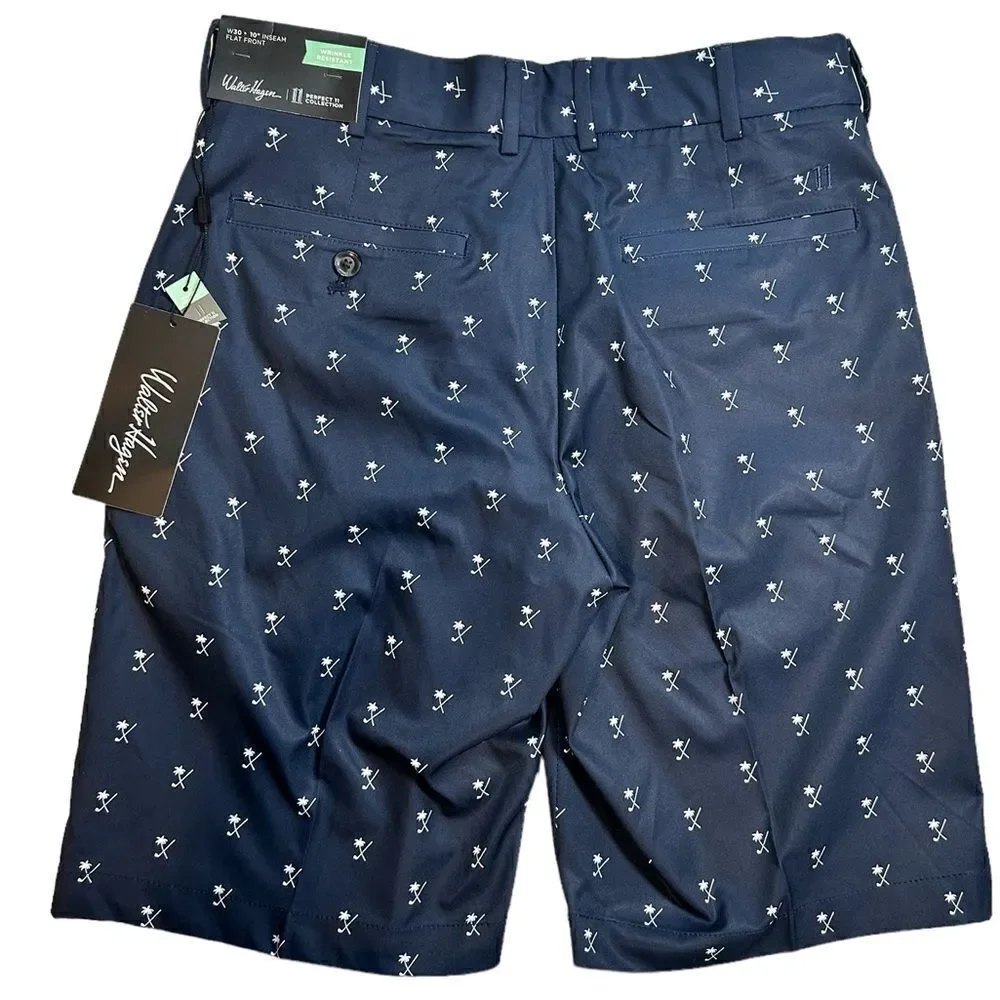 NWT Walter Hagen Navy Blue Palm Club Print Golf Casual 10” Shorts  - Size 30”